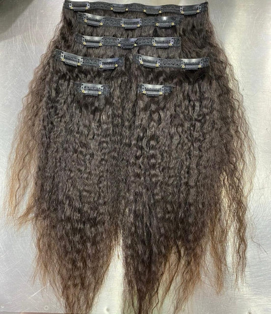 Kinky Raw Human Hair Clip-ins 20"